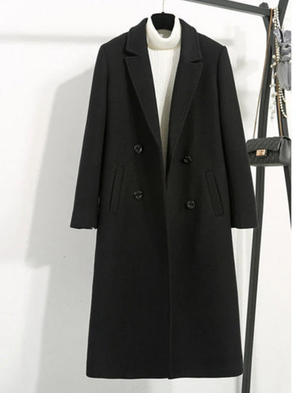 Women's Wool Blend Buttoned Double Breasted Long Coat