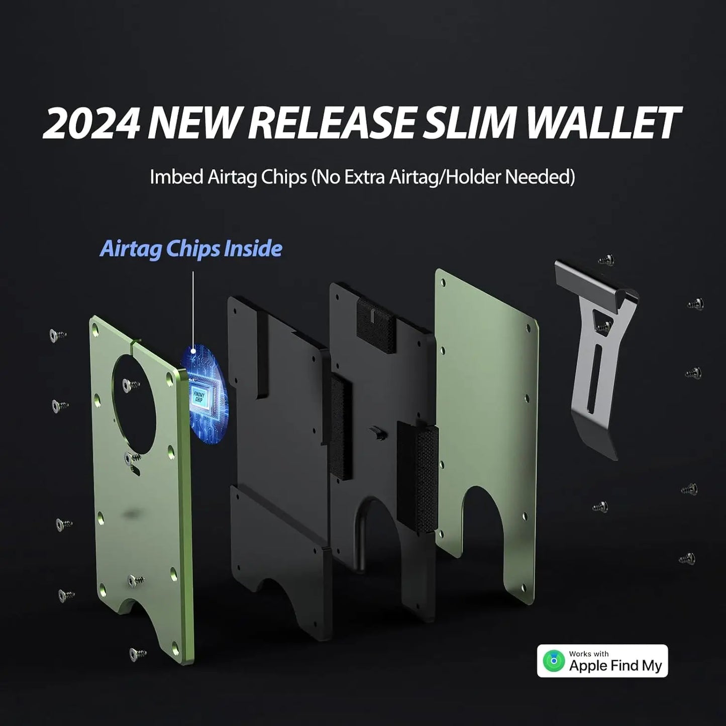 RFID Blocking Slim Wallet, Compatible with Find My iOS Only, Detachable Money Clip