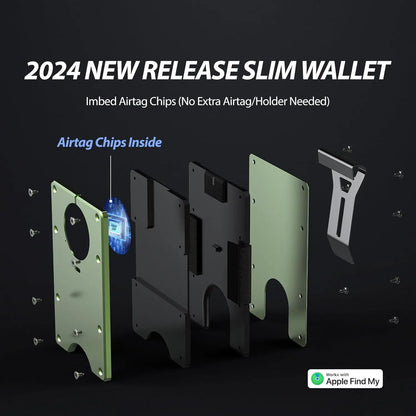 RFID Blocking Slim Wallet, Compatible with Find My iOS Only, Detachable Money Clip