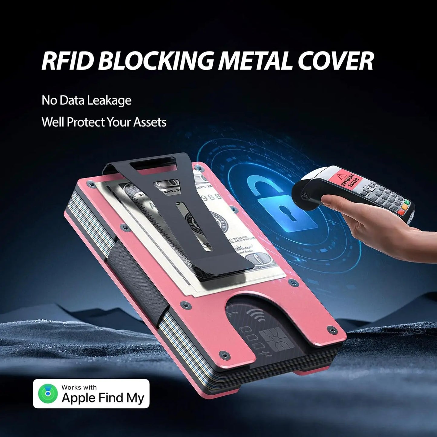 RFID Blocking Slim Wallet, Compatible with Find My iOS Only, Detachable Money Clip