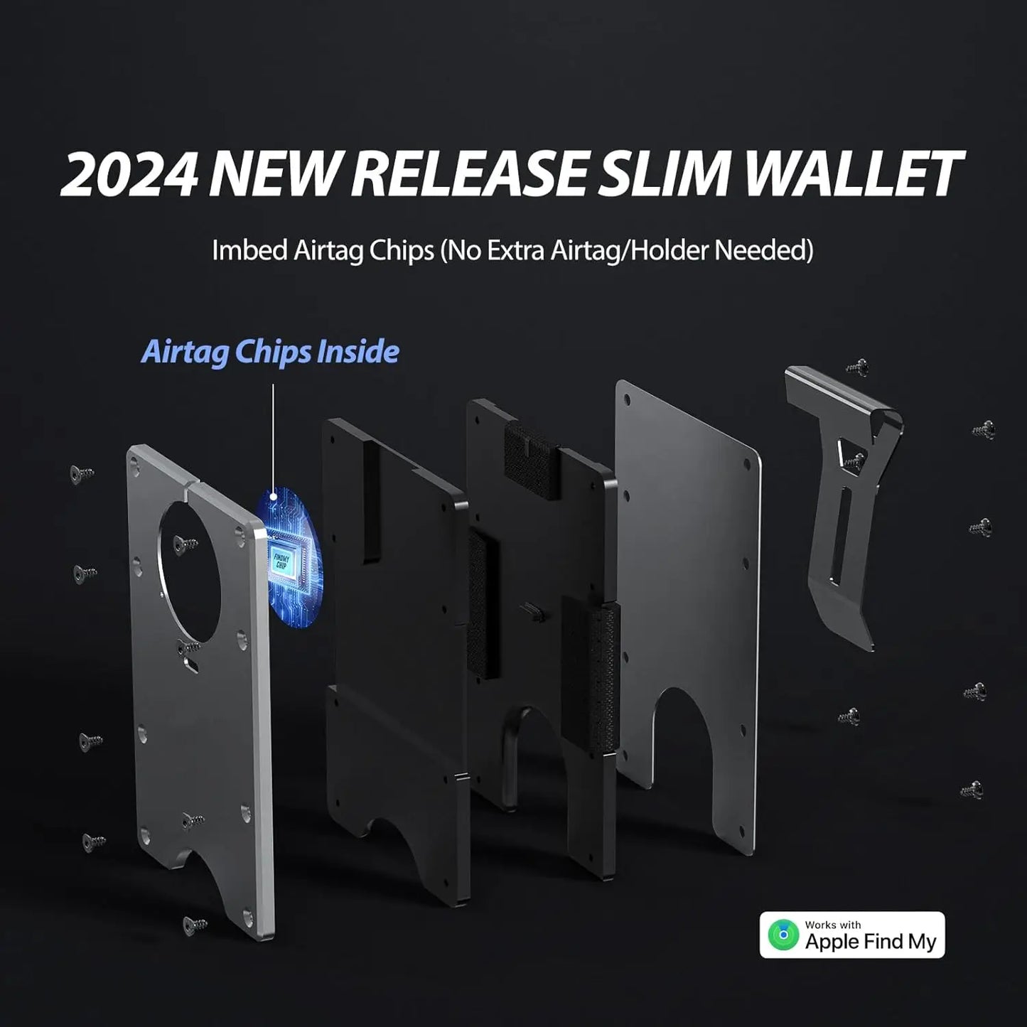 RFID Blocking Slim Wallet, Compatible with Find My iOS Only, Detachable Money Clip