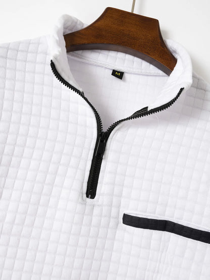 Men's Checkered Polo Zip-up Collared Shirt