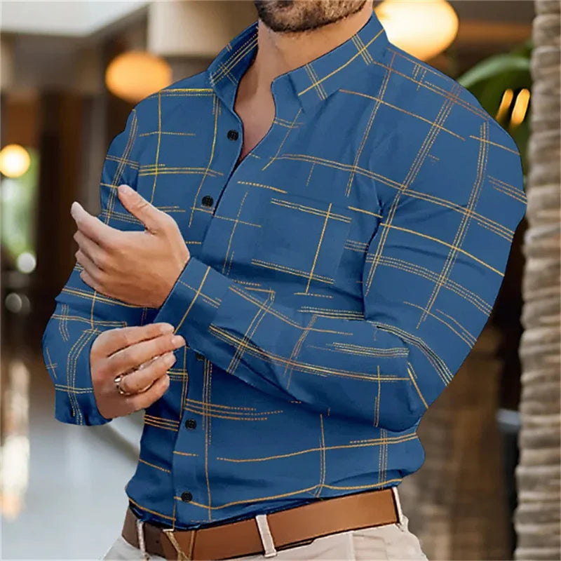 Men's Long Sleeve Slim Fit Button Lapel Shirt