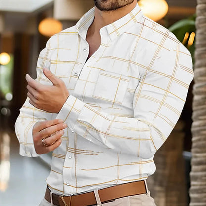 Men's Long Sleeve Slim Fit Button Lapel Shirt