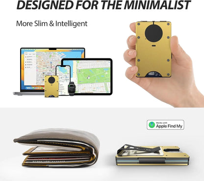RFID Blocking Slim Wallet, Compatible with Find My iOS Only, Detachable Money Clip