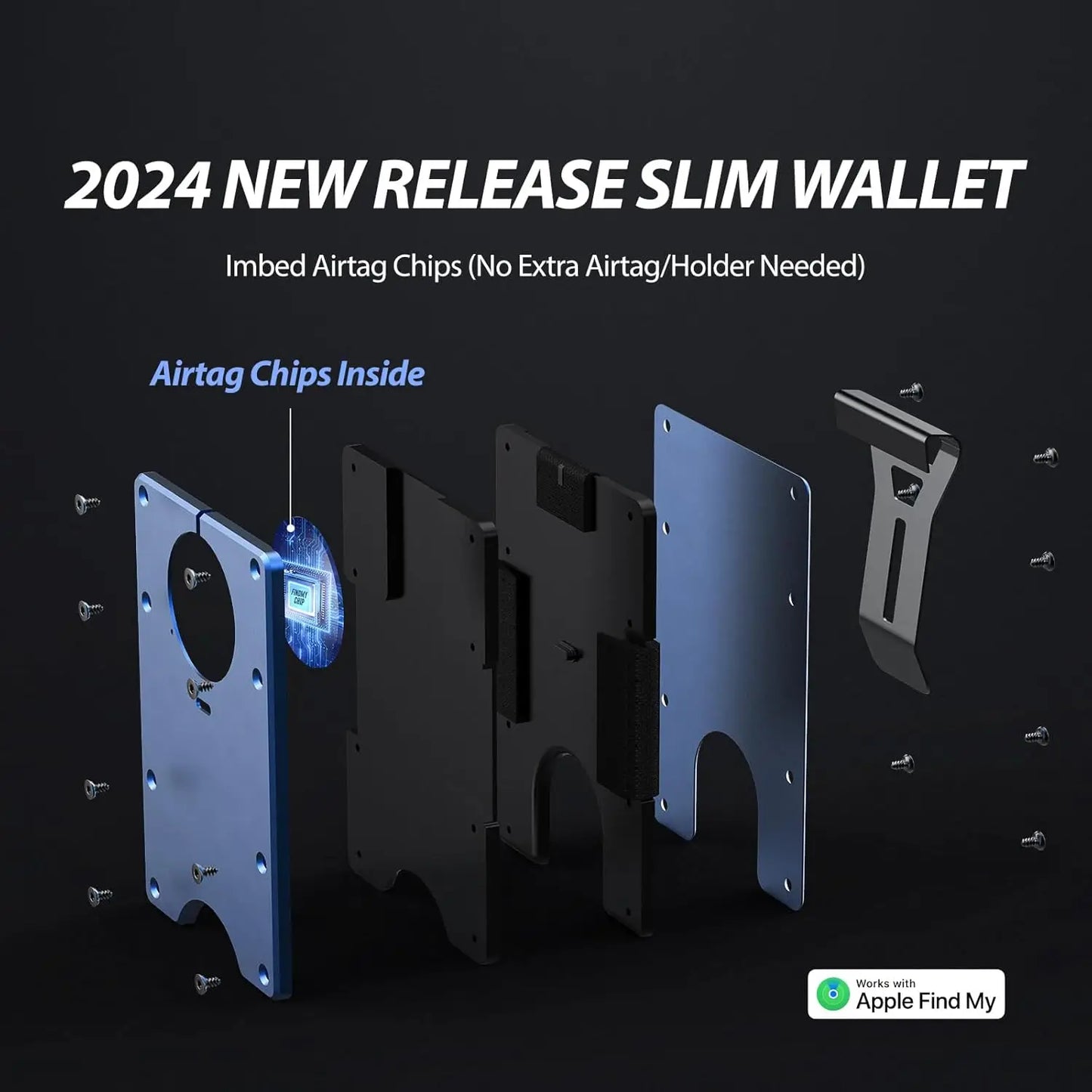 RFID Blocking Slim Wallet, Compatible with Find My iOS Only, Detachable Money Clip