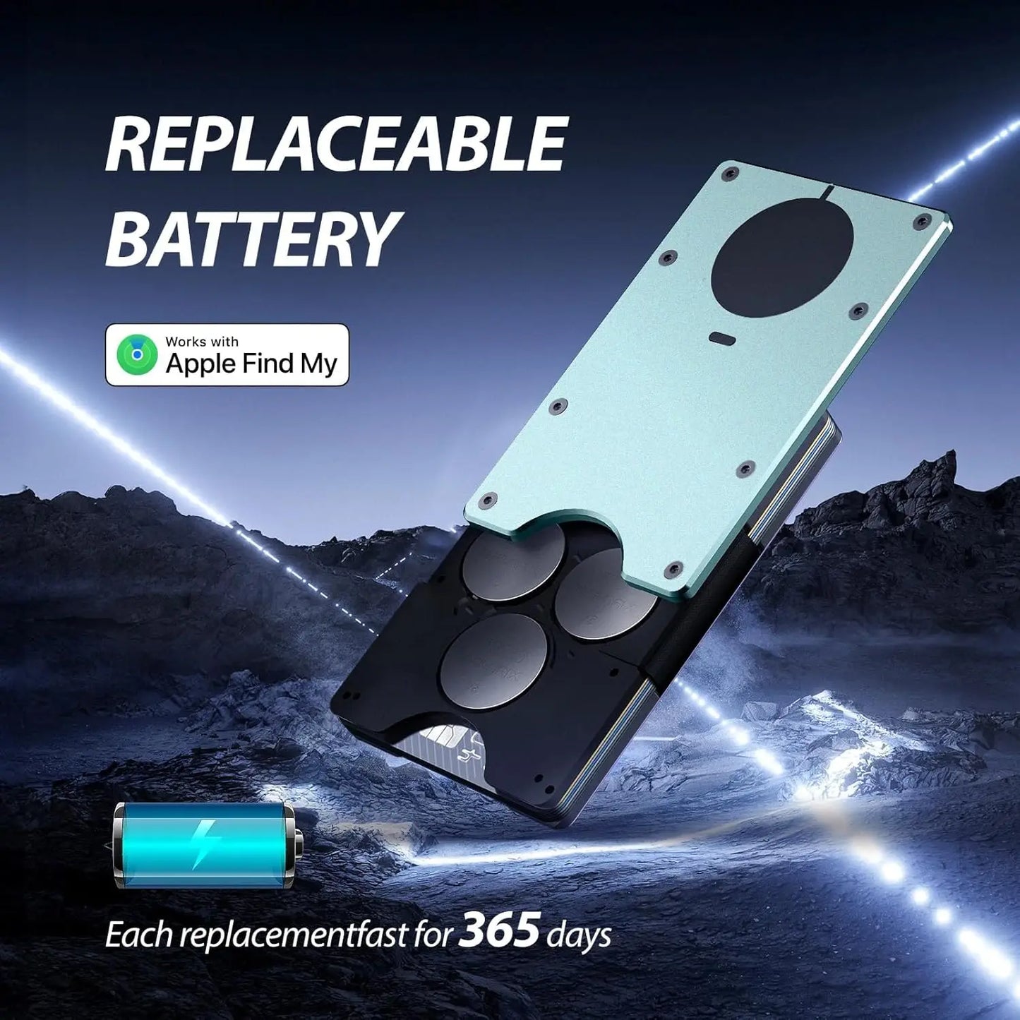 RFID Blocking Slim Wallet, Compatible with Find My iOS Only, Detachable Money Clip