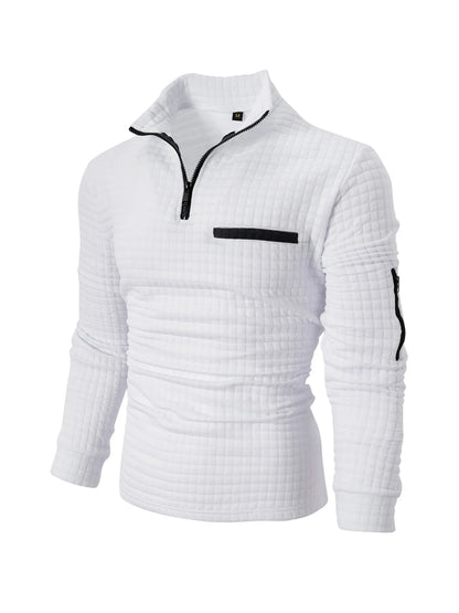 Men's Checkered Polo Zip-up Collared Shirt