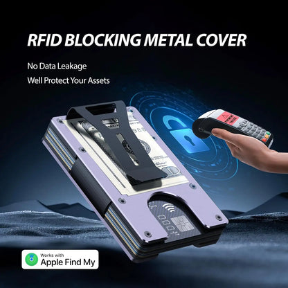 RFID Blocking Slim Wallet, Compatible with Find My iOS Only, Detachable Money Clip