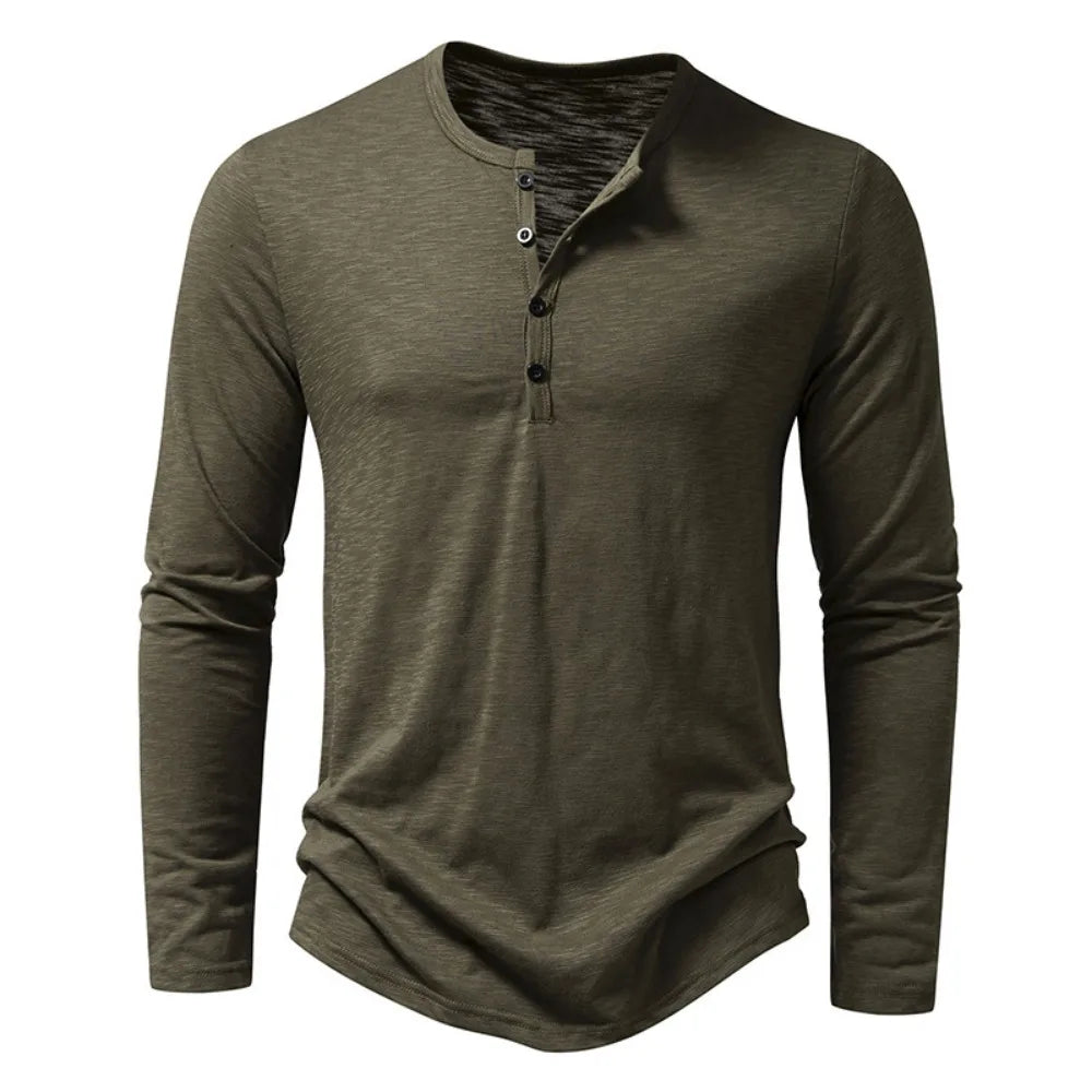 Men's Cotton Long Sleeve Henley Shirt