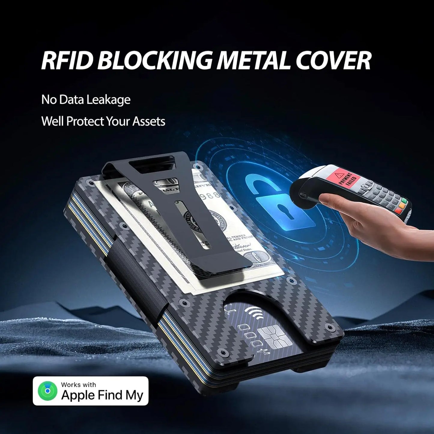 RFID Blocking Slim Wallet, Compatible with Find My iOS Only, Detachable Money Clip