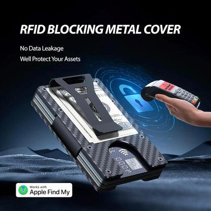 RFID Blocking Slim Wallet, Compatible with Find My iOS Only, Detachable Money Clip