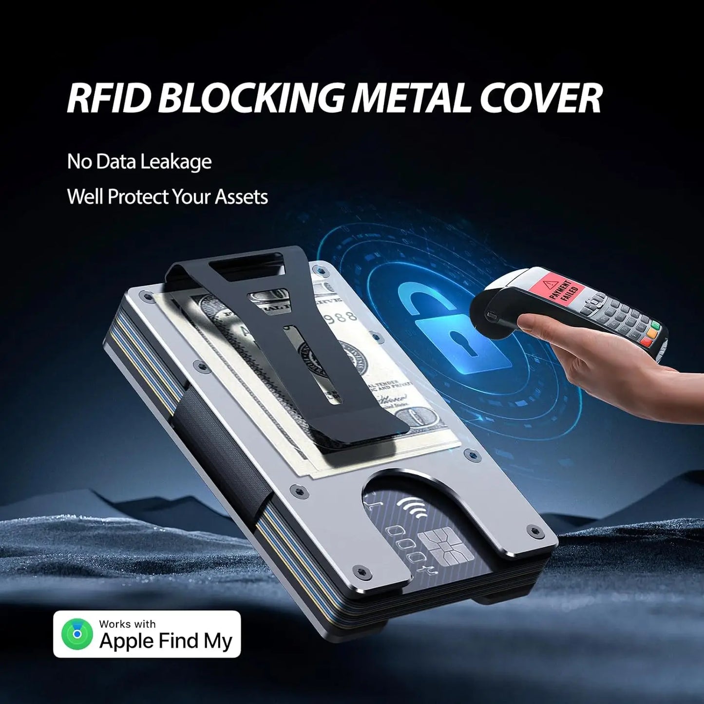 RFID Blocking Slim Wallet, Compatible with Find My iOS Only, Detachable Money Clip