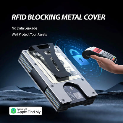 RFID Blocking Slim Wallet, Compatible with Find My iOS Only, Detachable Money Clip