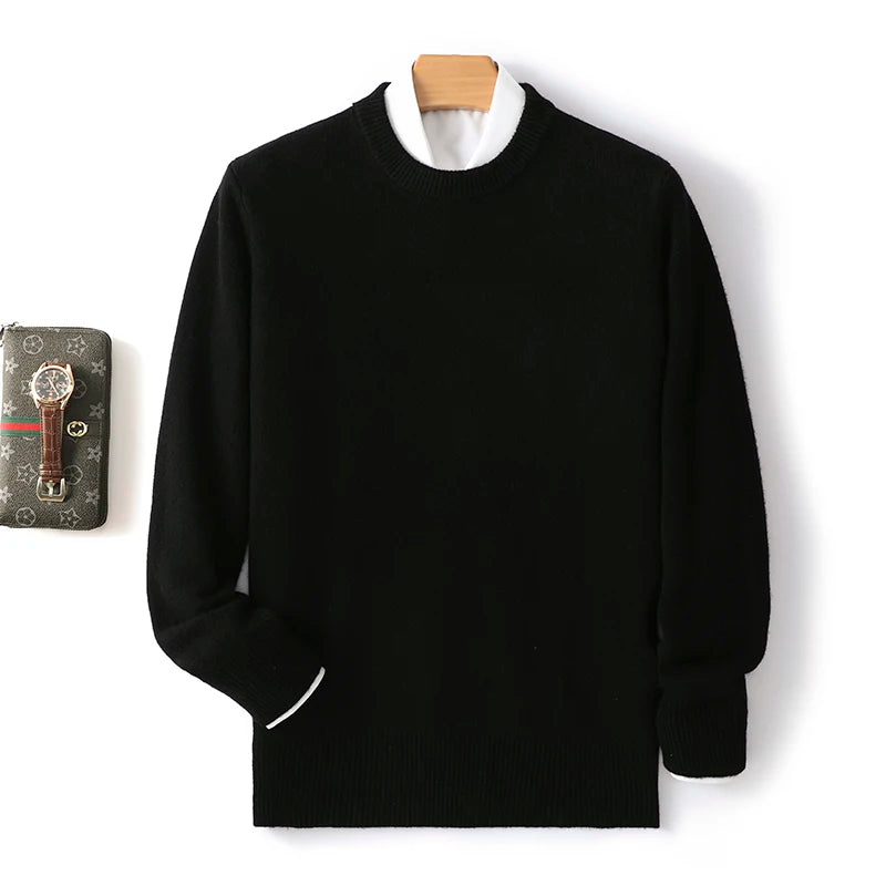 Men's 100% Pure Wool Cashmere Long Sleeve Pullover Sweater