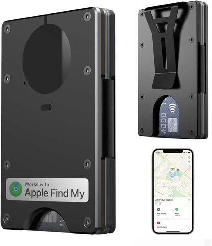 RFID Blocking Slim Wallet, Compatible with Find My iOS Only, Detachable Money Clip
