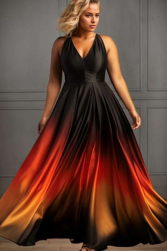 Plus Size V-Neck Gradient Elegant Maxi Evening Dress