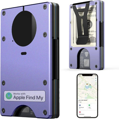 RFID Blocking Slim Wallet, Compatible with Find My iOS Only, Detachable Money Clip