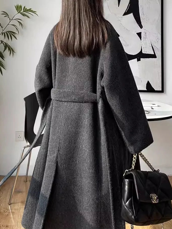 Women's 100% Wool Stand Collar Long Coat