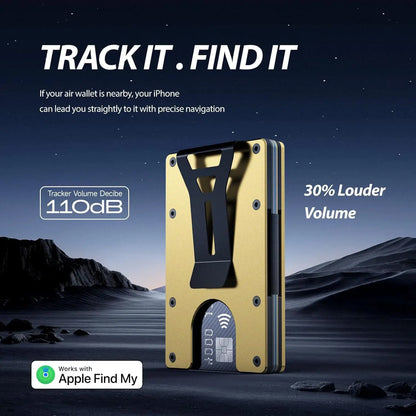 RFID Blocking Slim Wallet, Compatible with Find My iOS Only, Detachable Money Clip