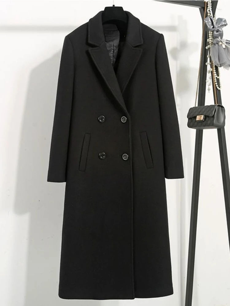 Women's Wool Blend Buttoned Double Breasted Long Coat