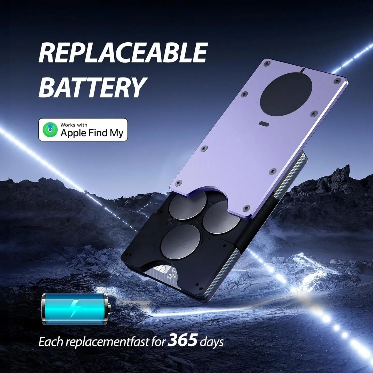 RFID Blocking Slim Wallet, Compatible with Find My iOS Only, Detachable Money Clip