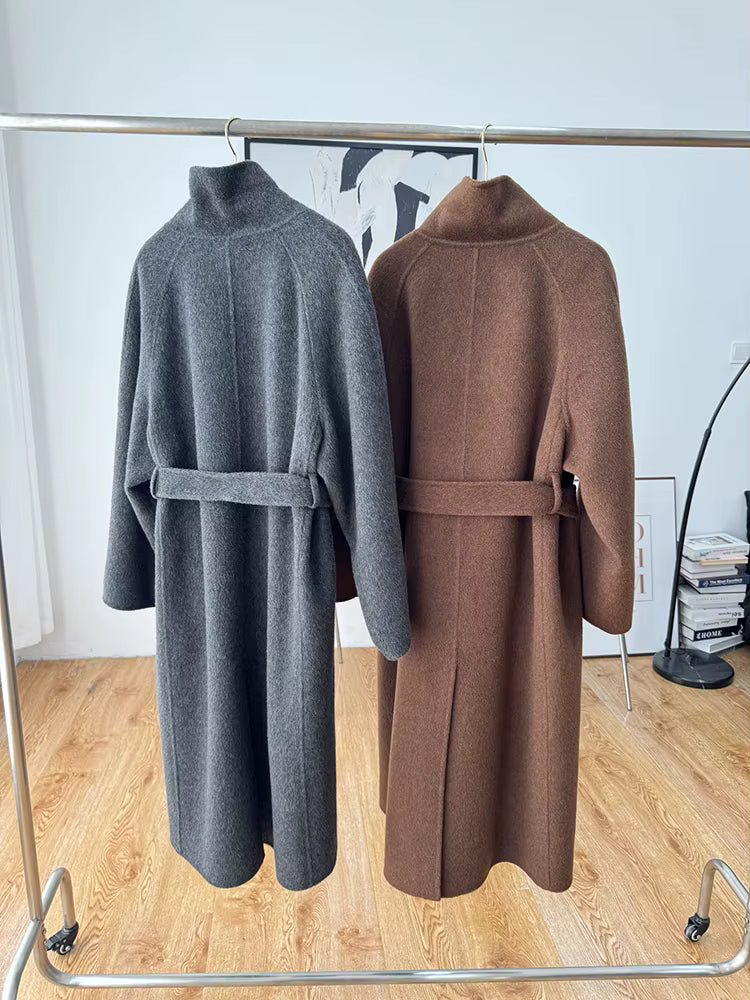 Women's 100% Wool Stand Collar Long Coat
