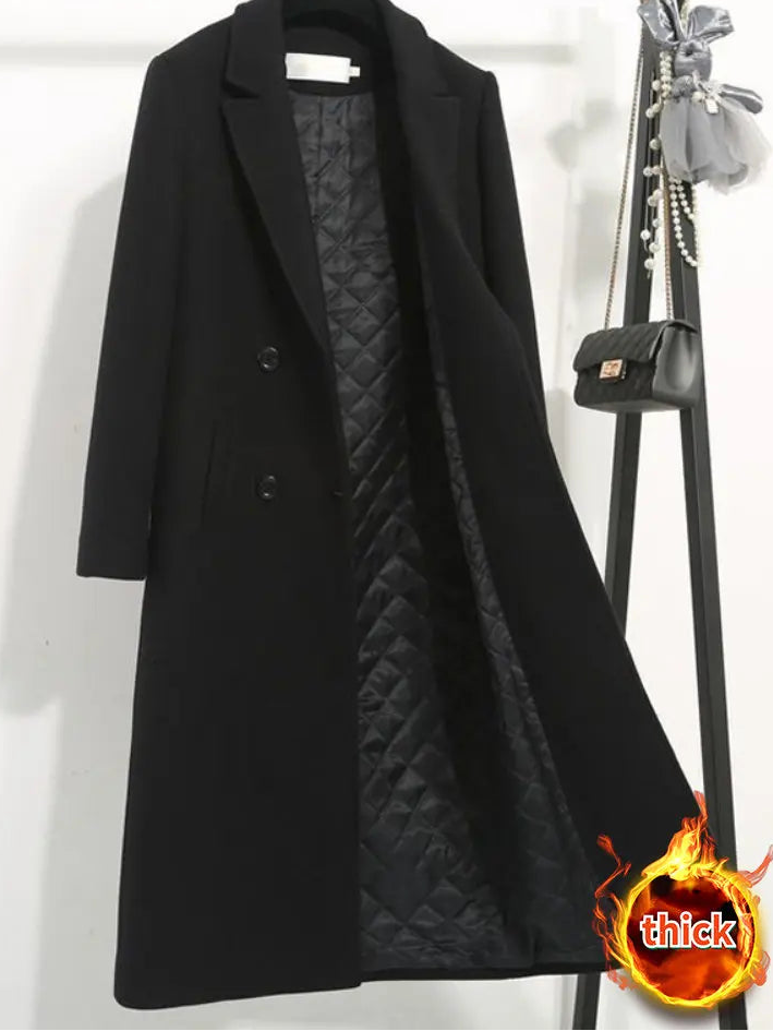 Women's Wool Blend Buttoned Double Breasted Long Coat
