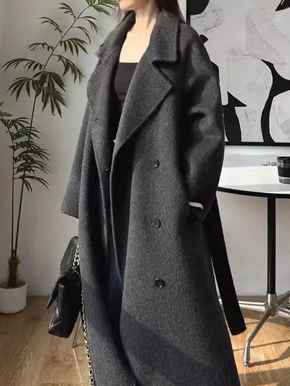 Women's 100% Wool Stand Collar Long Coat