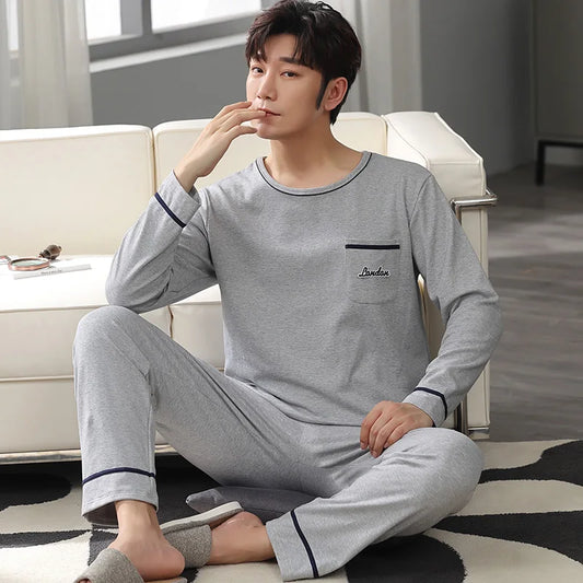 Men's Long Sleeve Knitted Cotton Pajama Set