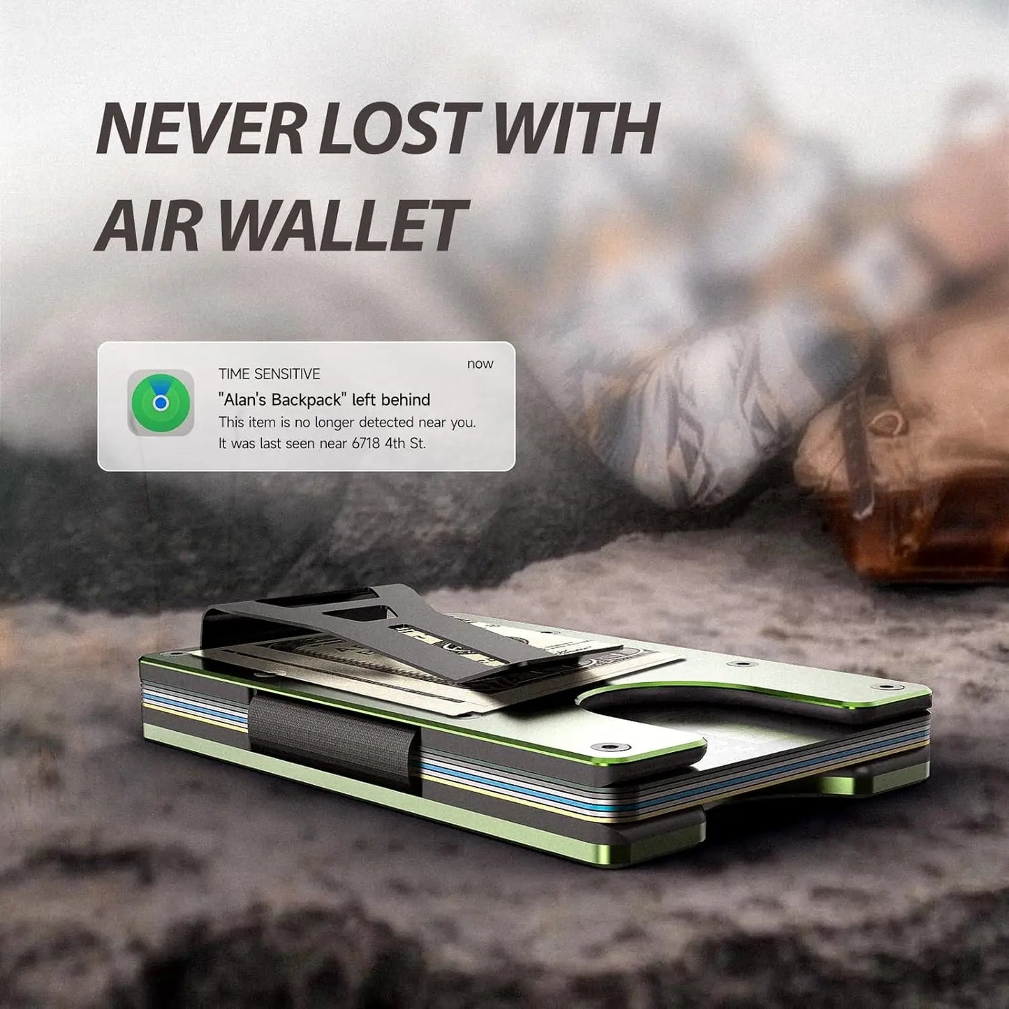 RFID Blocking Slim Wallet, Compatible with Find My iOS Only, Detachable Money Clip