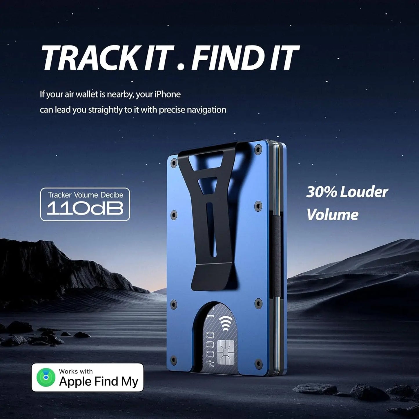 RFID Blocking Slim Wallet, Compatible with Find My iOS Only, Detachable Money Clip