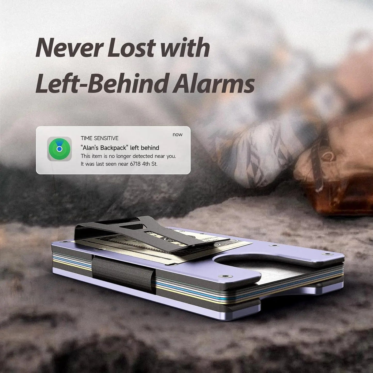 RFID Blocking Slim Wallet, Compatible with Find My iOS Only, Detachable Money Clip