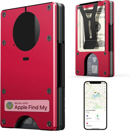 RFID Blocking Slim Wallet, Compatible with Find My iOS Only, Detachable Money Clip