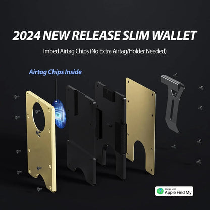 RFID Blocking Slim Wallet, Compatible with Find My iOS Only, Detachable Money Clip