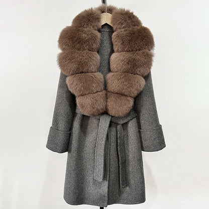 Women's Cashmere-Wool-Blend Fox Fur Collared Coat