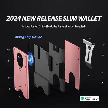 RFID Blocking Slim Wallet, Compatible with Find My iOS Only, Detachable Money Clip