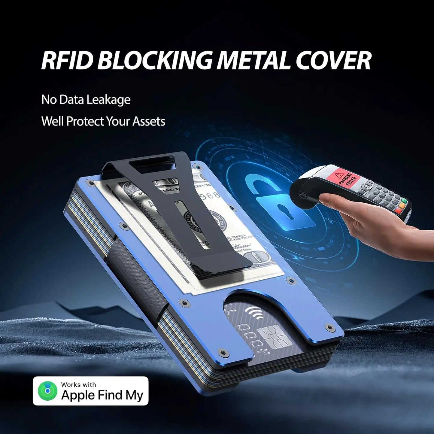 RFID Blocking Slim Wallet, Compatible with Find My iOS Only, Detachable Money Clip