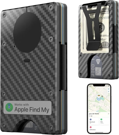 RFID Blocking Slim Wallet, Compatible with Find My iOS Only, Detachable Money Clip