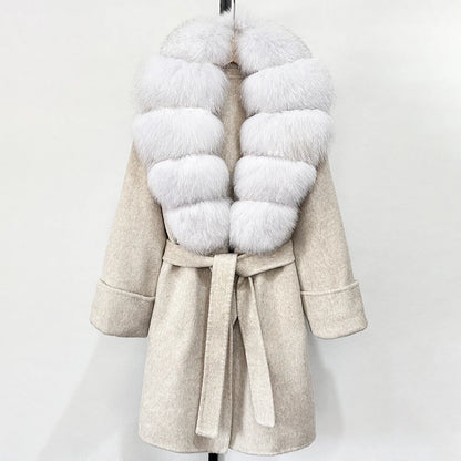 Women's Cashmere-Wool-Blend Fox Fur Collared Coat