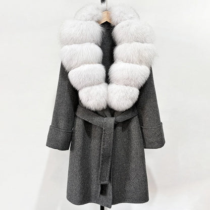 Women's Cashmere-Wool-Blend Fox Fur Collared Coat