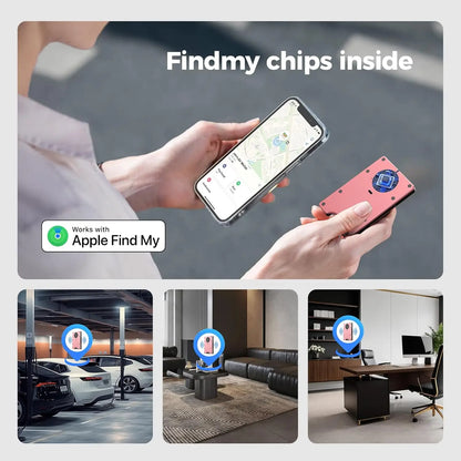 RFID Blocking Slim Wallet, Compatible with Find My iOS Only, Detachable Money Clip