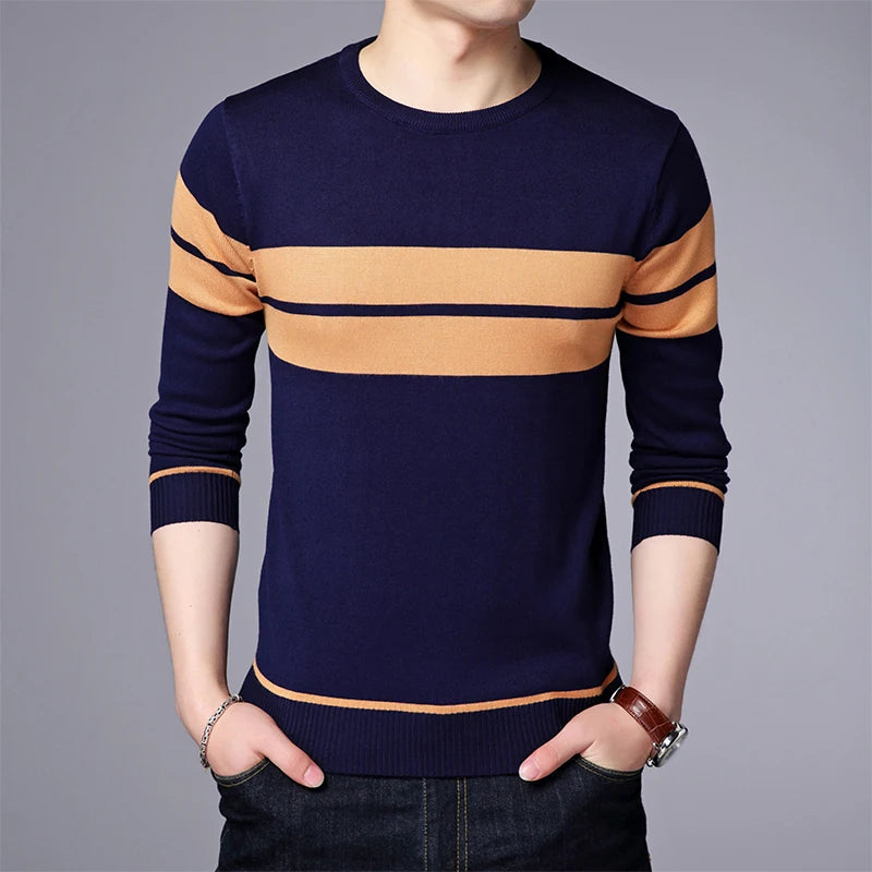 Men's Striped Knit Long Sleeved Pullover