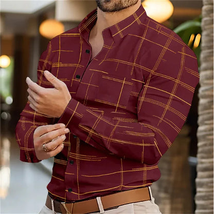 Men's Long Sleeve Slim Fit Button Lapel Shirt