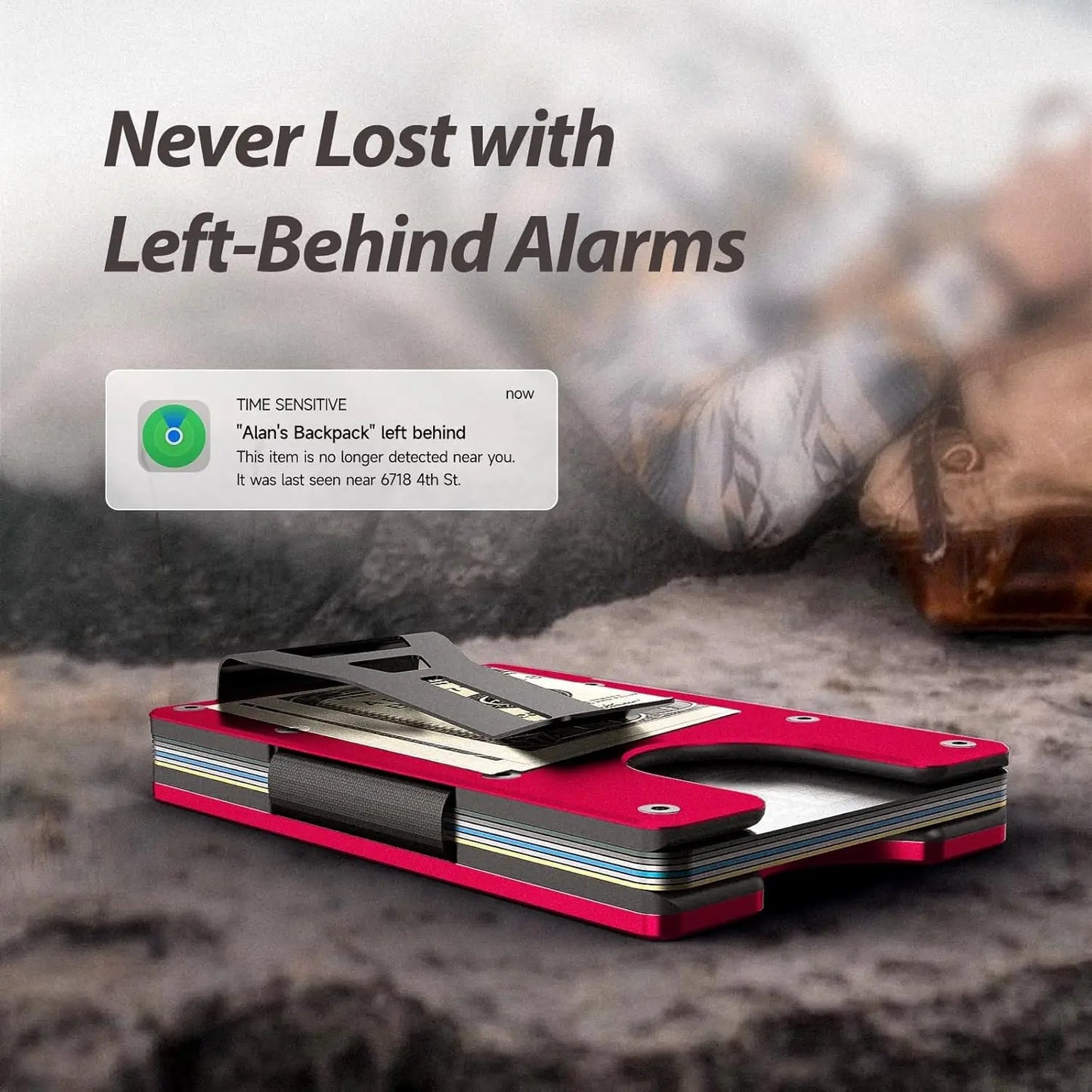 RFID Blocking Slim Wallet, Compatible with Find My iOS Only, Detachable Money Clip