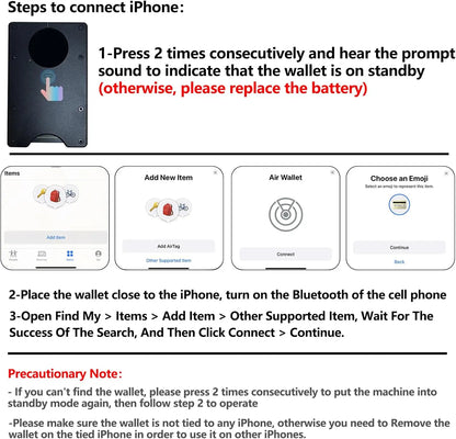 RFID Blocking Slim Wallet, Compatible with Find My iOS Only, Detachable Money Clip