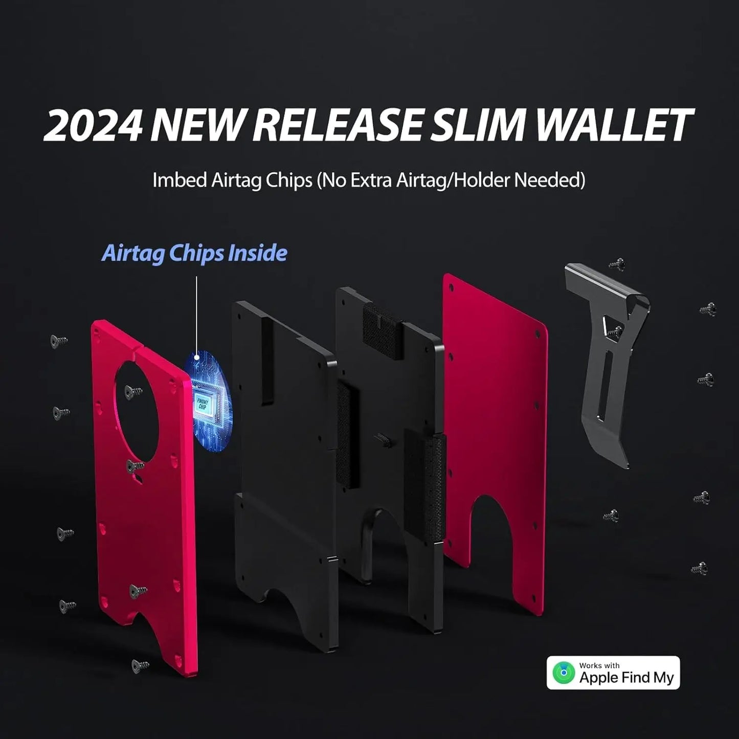 RFID Blocking Slim Wallet, Compatible with Find My iOS Only, Detachable Money Clip