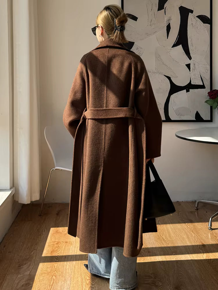 Women's 100% Wool Stand Collar Long Coat