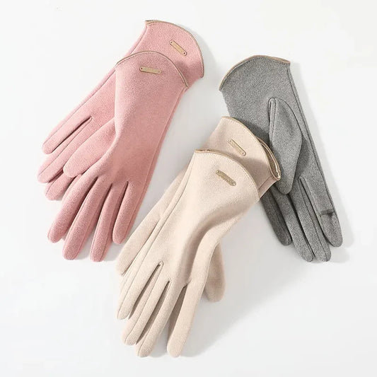 Women’s Touch Screen Fashion Gloves Thin Suede Cashmere Fabric