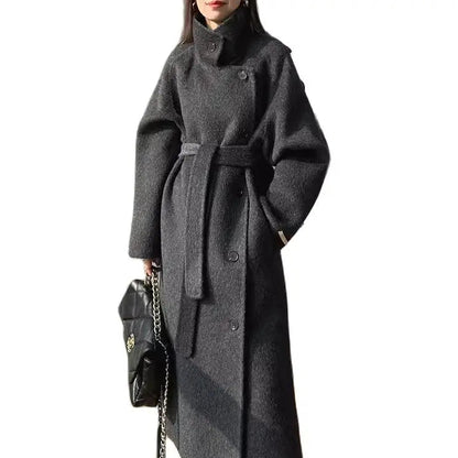 Women's 100% Wool Stand Collar Long Coat